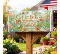 Coperture magnetiche per cassette postali a forma di gatto, con fiori e foglie primaverili, copertura verde per la decorazione del portico anteriore, 53 x 64 cm