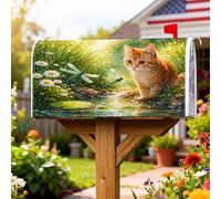 Coperture magnetiche per cassette postali a forma di gatto, con libellula e crisantemo verde primaverile, per decorazione da giardino e cortile, 53 x 64 cm