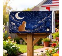 Coperture magnetiche per cassette postali a forma di gatto, con luna e stelle, colore blu estivo, decorazione per giardino, cortile, 45,7 x 53,3 cm