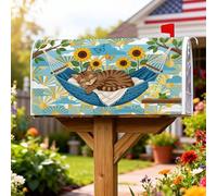 Coperture magnetiche per cassette postali a forma di gatto, copertura estiva per cassetta postale con girasole estiva, colore blu, decorazione per portico anteriore, 45,7 x 53,7 cm