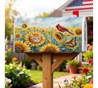 Coperture magnetiche per cassette postali a forma di gatto, copertura per cassetta della posta estiva con girasole cardinale, colore giallo, decorazione per esterni, 53 x 64 cm