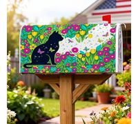 Coperture magnetiche per cassette postali a forma di gatto, decorazione per cassetta postale con fiori e farfalle, colore verde primaverile, 45,7 x 53,7 cm