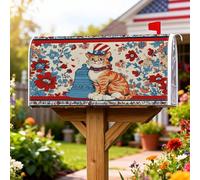 Coperture magnetiche per cassette postali a forma di gatto, decorazione per porta d'ingresso, motivo natalizio vintage, con campana, colore rosso, 45,7 x 53,7 cm