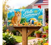 Coperture magnetiche per cassette postali a forma di gatto, decorazioni estive per cassetta delle lettere blu a forma di pallavolo tropicale, per decorare la casa e il giardino, 53 x 64 cm