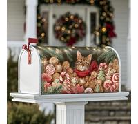 Coperture magnetiche per cassette postali a forma di gatto, decorazioni natalizie per cassetta postale di pan di zenzero e bastoncini di zucchero, per decorare la casa e il giardino, 53 x 64 cm