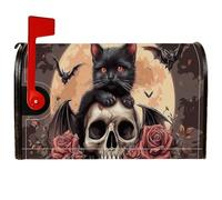 Coperture magnetiche per cassette postali a forma di gatto, decorazioni per cassetta delle lettere di Halloween, gotiche con teschio e rose, decorazioni nere per cassetta delle lettere per cortile
