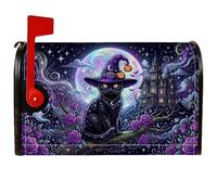 Coperture magnetiche per cassette postali a forma di gatto, fantasiose case stregate gotiche fantasmi viola per Halloween per le vacanze, decorazioni per casa e giardino, 45,7 x 53,3 cm