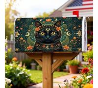 Coperture magnetiche per cassette postali a forma di gatto, fantasiose coperture per cassette postali nere con fiori bohémien e stelle, per esterni, decorazione per portico, 45,7 x 53,3 cm