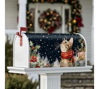 Coperture magnetiche per cassette postali a forma di gatto, fantasiose coperture rustiche per cassetta della posta con agrifoglio e neve verde, decorazione per esterni, 53 x 64 cm