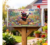 Coperture magnetiche per cassette postali a forma di gatto, fiori festivi fantasiosi con bandiera americana del 4 luglio, copertura per cassetta postale rossa per decorazione del prato, 45,7 x 53,3 cm
