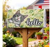 Coperture magnetiche per cassette postali a forma di gatto, motivo crisantemo con sole primaverile, copertura decorativa verde per cassetta delle lettere per la decorazione del cortile anteriore 53 x