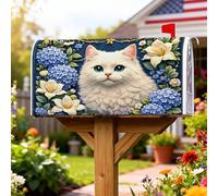 Coperture magnetiche per cassette postali a forma di gatto, motivo floreale realistico, fiori blu, gigli bianchi, primaverili, copertura per cassetta postale per esterni, decorazione da cortile, 53 x