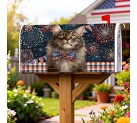 Coperture magnetiche per cassette postali a forma di gatto, motivo fuochi d'artificio, papillon per il giorno dell'indipendenza, colore blu navy, decorazione da giardino per esterni, 53 x 64 cm