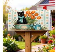 Coperture magnetiche per cassette postali a forma di gatto, per annaffiatoio con tulipani primaverili, arancioni, per decorazione portico anteriore, 53 x 64 cm