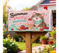 Coperture magnetiche per cassette postali a forma di gatto, per decorazioni esterne con gelato e fragola, 53 x 64 cm