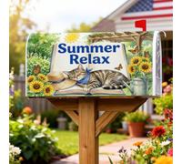 Coperture magnetiche per cassette postali a forma di gatto, per il relax estivo, girasole e farfalle, gialle estive, per decorazioni esterne, 53 x 64 cm