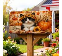 Coperture magnetiche per cassette postali a forma di gatto, rustiche con zucche di fattoria, girasole, autunno arancione, decorazione per porta d'ingresso, 53 x 65,5 cm