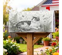 Coperture magnetiche per cassette postali a forma di gatto, rustiche e naturali, con farfalla e felce, colore grigio, decorazione per cortile, 45,7 x 53,3 cm