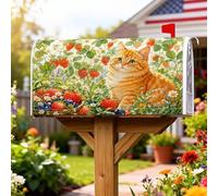 Coperture magnetiche per cassette postali a forma di gatto, rustiche e naturali, con fragole e fiori estivi, colore verde per le vacanze, per decorare il portico anteriore, 45,7 x 53,7 cm