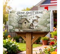 Coperture magnetiche per cassette postali a forma di gatto, rustiche e vintage, copertura decorativa per cassetta postale per uccelli verde primaverile, per esterni, 53 x 64 cm