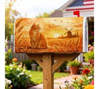 Coperture magnetiche per cassette postali a forma di gatto, rustiche naturali e naturali che vincono il sole autunnale arancione, per decorazioni da giardino e cortile, 53 x 64 cm