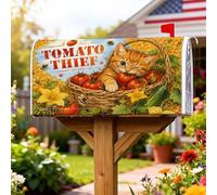 Coperture magnetiche per cassette postali a forma di gatto, rustiche per cesta dei pomodori, copertura decorativa per cassetta postale estiva arancione per esterni e cortile, 53 x 64 cm
