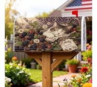 Coperture magnetiche per cassette postali a forma di gatto, rustiche vintage con fiori di bacche verdi estive, protezione per la posta per la casa e il giardino, 53 x 64 cm
