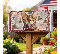 Coperture magnetiche per cassette postali a forma di gatto, statua patriottica festiva fuochi d'artificio Giorno dell'Indipendenza rossa per decorazione porta d'ingresso, 45,7 x 53,7 cm