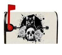 Coperture magnetiche per cassette postali a forma di gatto, stile gotico vintage, teschio con rose, per Halloween, colore nero, decorazione per esterni, giardino, cortile, 53 x 64 cm