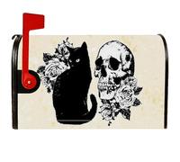 Coperture magnetiche per cassette postali a forma di gatto, stile gotico vintage, teschio e rose, per Halloween, colore nero, per decorazione del prato, 53 x 64 cm