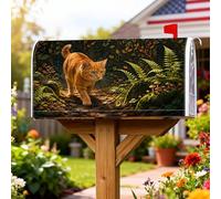 Coperture magnetiche per cassette postali a forma di gatto, stile rustico, felci e funghi, copertura verde primaverile per la decorazione del prato, 45,7 x 53,7 cm