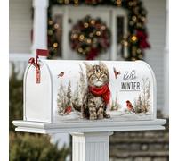 Coperture magnetiche per cassette postali a forma di gatto, stile rustico invernale, con sciarpa rossa e uccellini, protezione per cassetta postale per giardino, decorazione da cortile, 45,7 x 53,3 cm