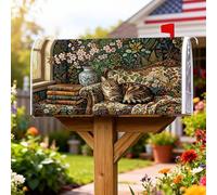 Coperture magnetiche per cassette postali a forma di gatto, stile vintage rustico, con fiori e libri, nessuna protezione verde, per decorare la casa e il giardino, 45,7 x 53,3 cm