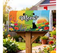 Coperture magnetiche per cassette postali a forma di gatto, vivaci fiori al tramonto verde primaverile, copertura per la decorazione della porta d'ingresso, 53 x 64 cm