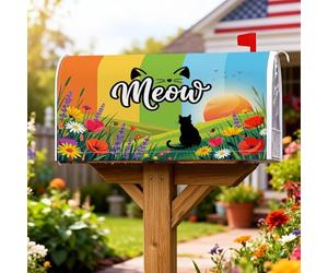 Coperture magnetiche per cassette postali a forma di gatto, vivaci fiori al tramonto verde primaverile, copertura per la decorazione della porta d'ingresso, 53 x 64 cm