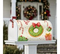 Coperture magnetiche per cassette postali a forma di ghirlanda, scatola regalo natalizia con bastoncini di zucchero, copertura verde per cassetta della posta per esterni, decorazione da giardino, 45,7