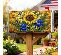 Coperture magnetiche per cassette postali a forma di girasole, copertura per cassetta delle lettere gialla vibrante con iris e farfalla, per decorazione del prato, 53 x 64 cm
