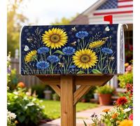 Coperture magnetiche per cassette postali a forma di girasole, copertura per cassetta postale primaverile rustica blu fiore ape primavera gialla copertura per la decorazione del prato 53 x 64 cm