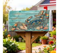 Coperture magnetiche per cassette postali a forma di granchio, in stile rustico costiero, copertura estiva turchese per cassetta postale per esterni, giardino, cortile, decorazione, 53 x 64 cm