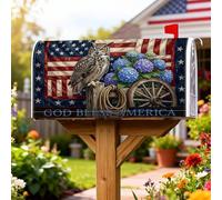 Coperture magnetiche per cassette postali a forma di gufo, decorazione per cassetta postale rustica patriottica rustica con ruota di carro estiva, decorazione per giardino, cortile, 53 x 64 cm