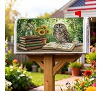 Coperture magnetiche per cassette postali a forma di gufo, per esterni, rustiche, estive, con girasoli, colore verde, decorazione per esterni, giardino, cortile, 53 x 64 cm