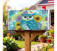 Coperture magnetiche per cassette postali a forma di gufo, vivaci e fantasiosi vortici di girasoli estivi blu per le vacanze, per decorazione del cortile anteriore, 45,7 x 53,7 cm