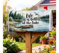 Coperture magnetiche per cassette postali a forma di libellula, protezione per cassette postali in stile rustico con barca sul lago, colore verde, per decorazioni esterne, 53 x 64 cm