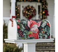 Coperture magnetiche per cassette postali a forma di maiale, decorazioni natalizie rosse per cassetta delle lettere per esterni, giardino, cortile, 53 x 64 cm