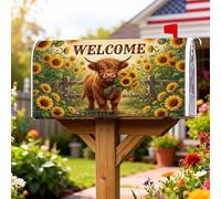 Coperture magnetiche per cassette postali a forma di mucca, decorazione rustica con girasoli e girasoli, copertura decorativa per cassetta postale gialla per la decorazione del prato, 45,7 x 53,7 cm