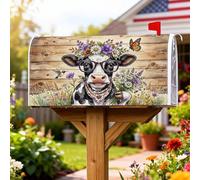 Coperture magnetiche per cassette postali a forma di mucca, decorazioni rustiche per cassetta delle lettere con fiori e farfalle verdi primaverili per la decorazione della porta d'ingresso, 53 x 64 cm