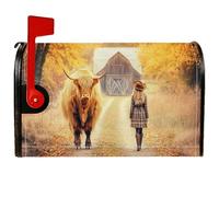 Coperture magnetiche per cassette postali a forma di mucca, rustiche con donna di campagna, copertura per cassetta della posta marrone autunnale per decorazione del prato, 53 x 64 cm