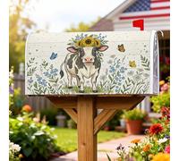 Coperture magnetiche per cassette postali a forma di mucca, rustiche con girasoli e farfalle, verde primavera, copertura per cassetta della posta da giardino e patio, 53 x 64 cm