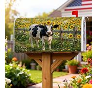 Coperture magnetiche per cassette postali a forma di mucca, rustiche con girasoli, recinzione estiva gialla per le vacanze, per decorazioni per la casa e il giardino, 45,7 x 53,7 cm