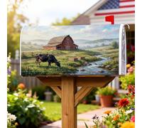 Coperture magnetiche per cassette postali a forma di mucca, stile rustico, stile country, fienile, estate, verde, per decorazione portico anteriore, 45,7 x 53,7 cm
